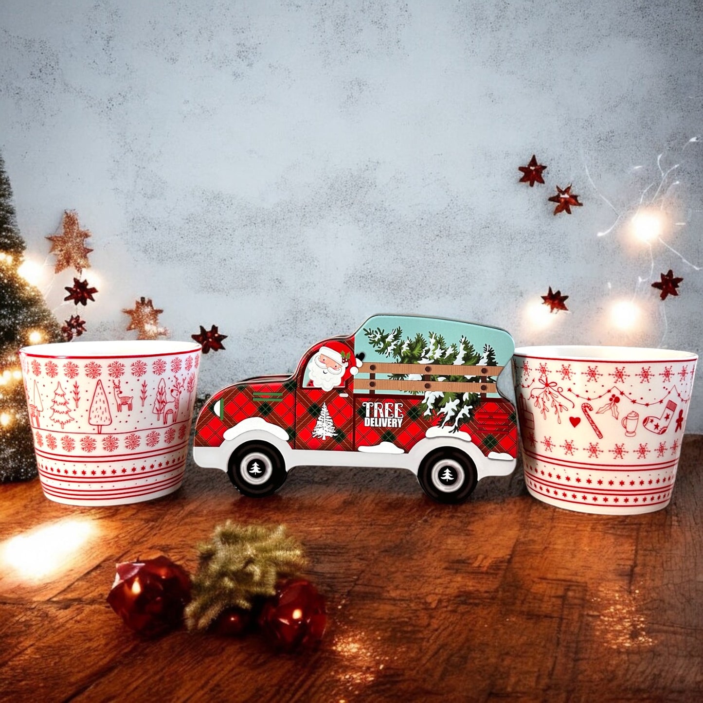 Geschenk Set, Weihnachtsmann Auto mit  2 Tassen